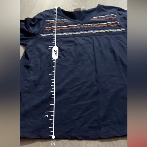 Chico's Navy Blue Red & White Lace Embroidered Sequin 3/4 Sleeve Top Size 2 (M) - Picture 10 of 10